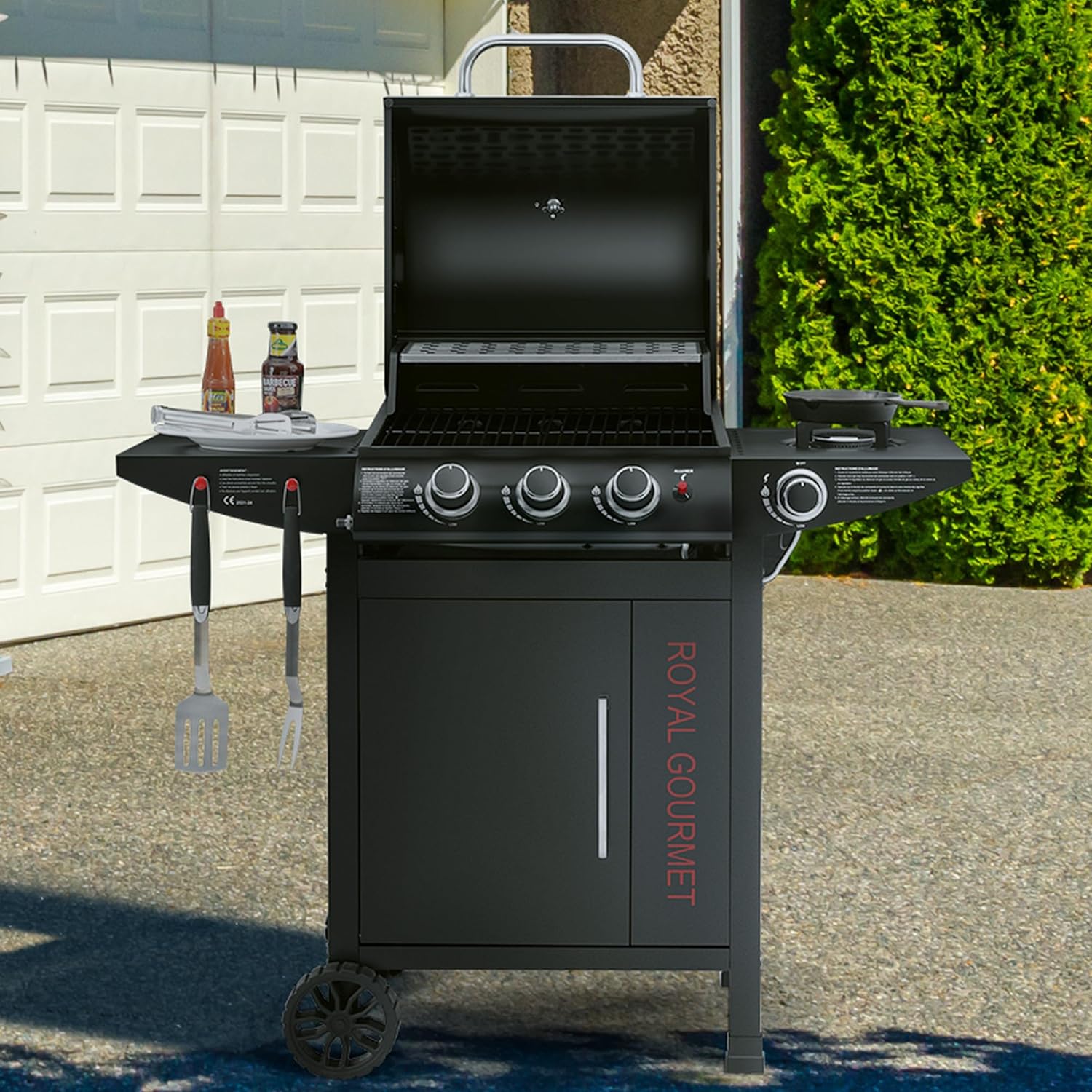 etezen - barbecue gaz 3+1 brûleurs inox - 11,5 kW - chariot, 2 roues, thermomètre