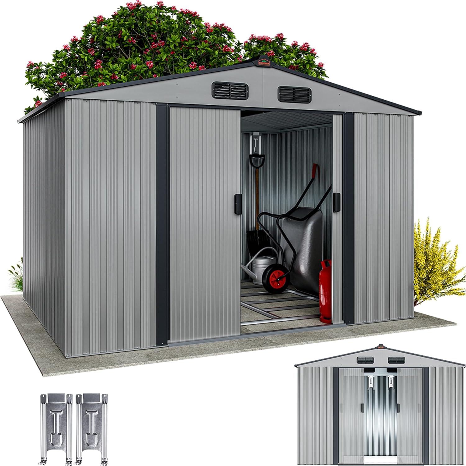 etezen - Abri de jardin métal XXL - 260x205x180cm - Porte coulissante, fondation, 9m³