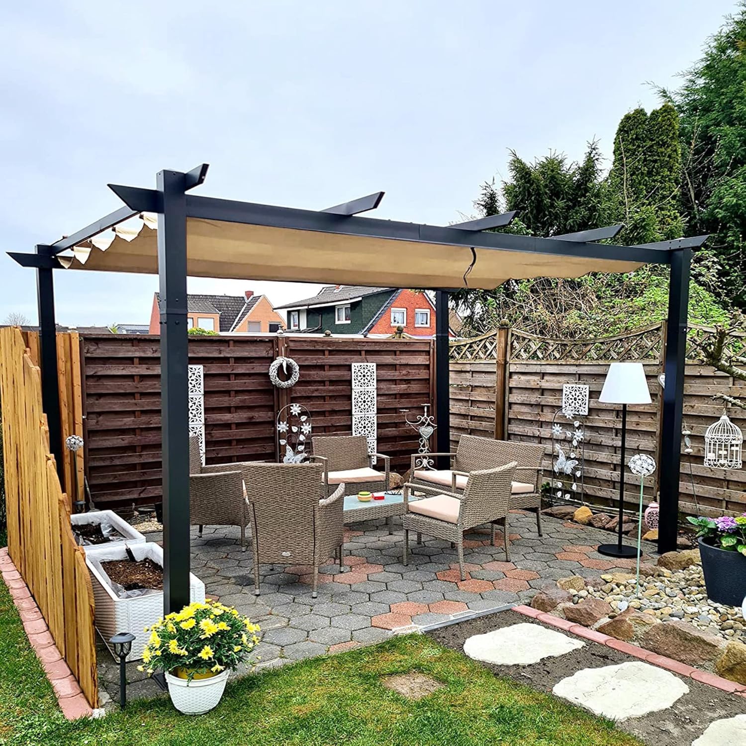 etezen - Pergola Kaki - 4x3m aluminium, toit rétractable, imperméable