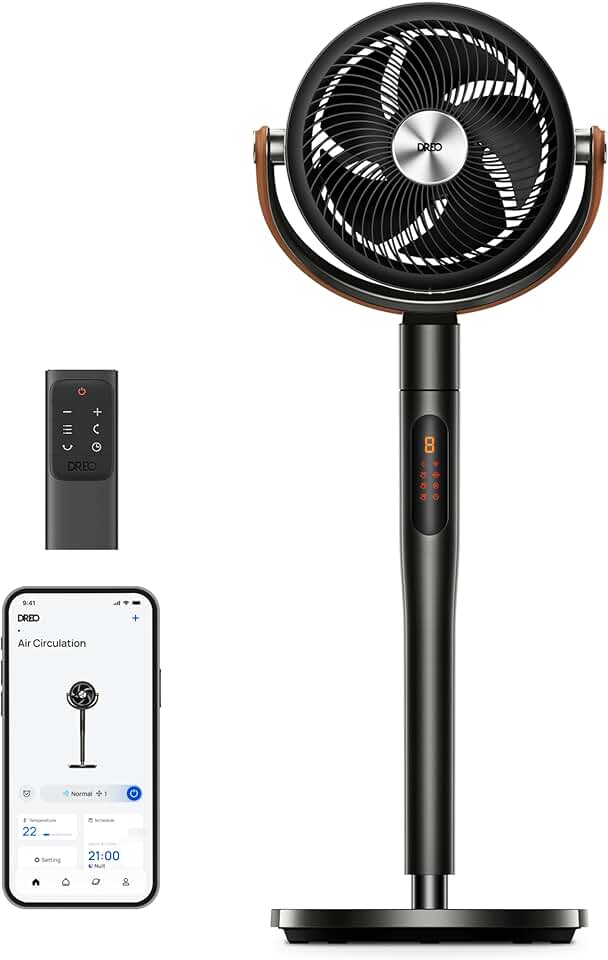 etezen - Smart Ventilateur sur Pied - Silencieux 25dB, 8 vitesses, Alexa, portée 30m