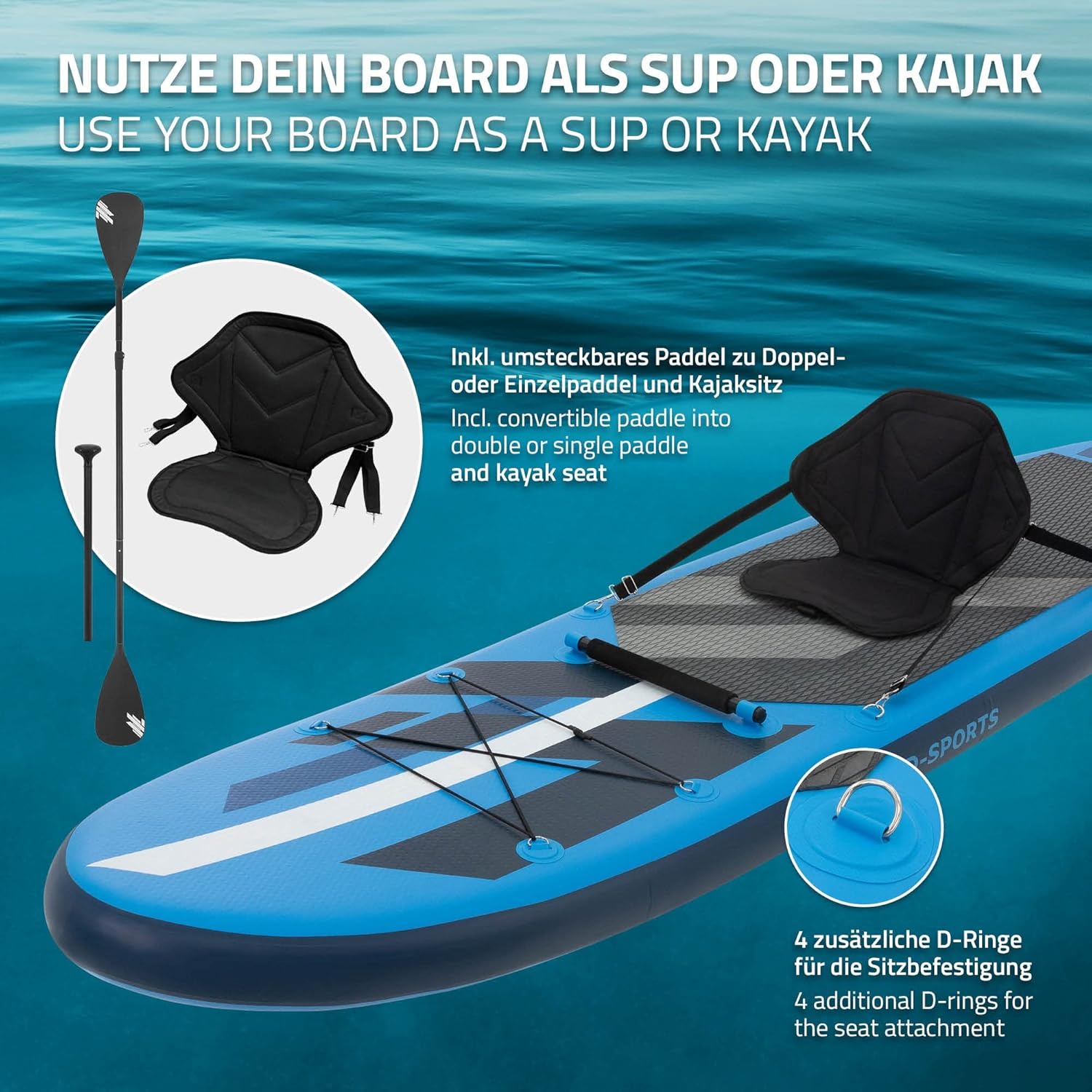 etezen Stand Up Surf Paddle Board Gonflable 305/308/320/380 cm | PVC | jusqu'à 120/150 kg | Épaisseur 10/15 cm | Planche de Surf Pagaie Sac de Transport Pompe à Air | Diverses Couleurs Modèles