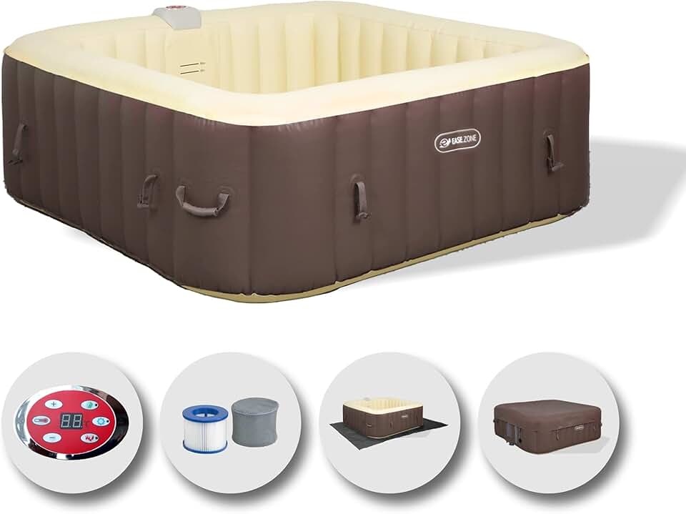 etezen Spa hydromassage Gonflable Chauffant 4-6 Personnes 185 x 65 cm Pompe Super silencieuse intégrée, Marron