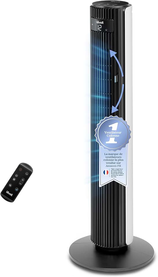 etezen - Ventilateur colonne série silencieux - 7.9m/s, télécommande, 12 vitesses, oscillation 90°, ajustement hauteur, 