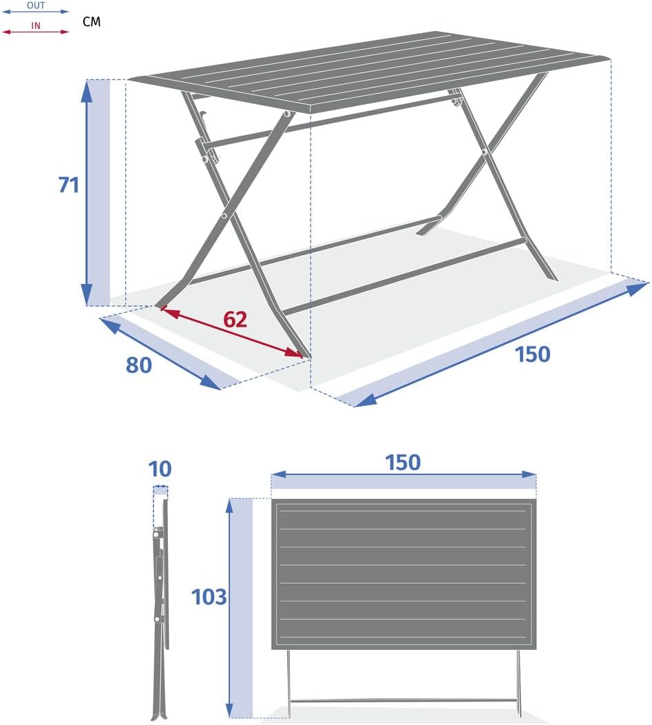 etezen - Azua série - rectangulaire pliante 6 places - aluminium epoxy antirouille