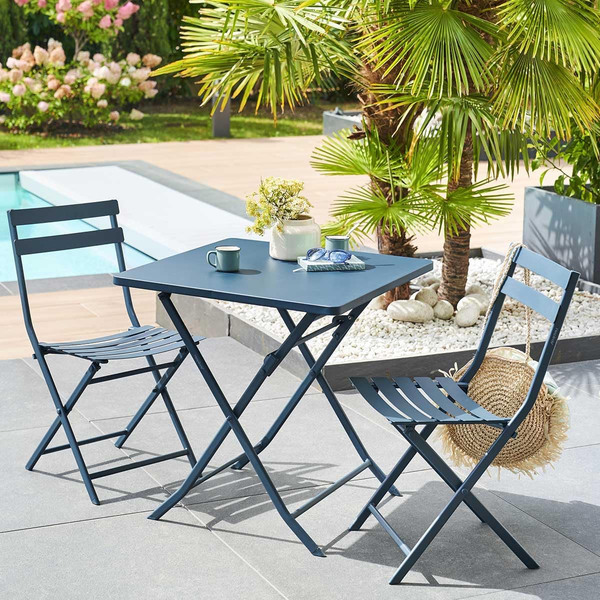 etezen - Greensboro - table pliante 2 places acier époxy 70x70