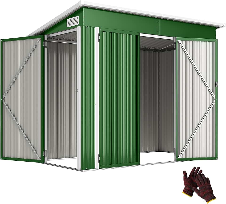 etezen - Abri de jardin métal - 234x132x185 cm - Triple porte, toit incliné, serrure, ventilation