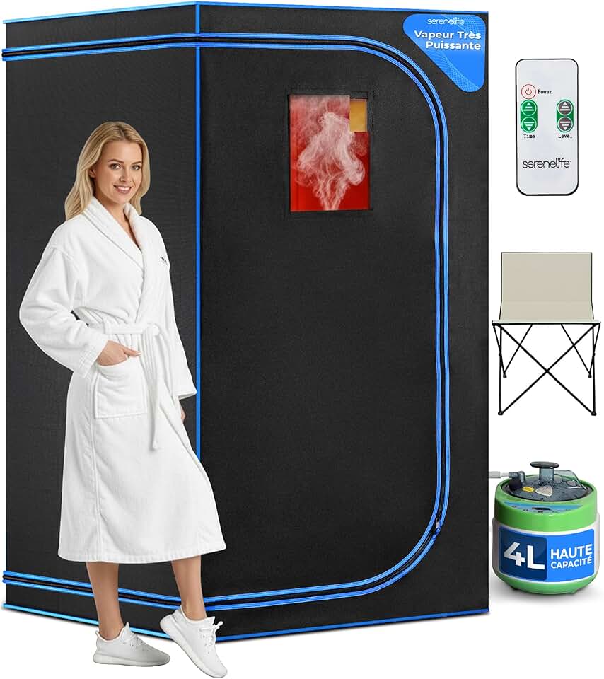 etezen Sauna Portable, Sauna Infrarouge avec Vapeur, Spa Maison, Tente Spa avec Télécommande, Chaise Pliable et minuteur