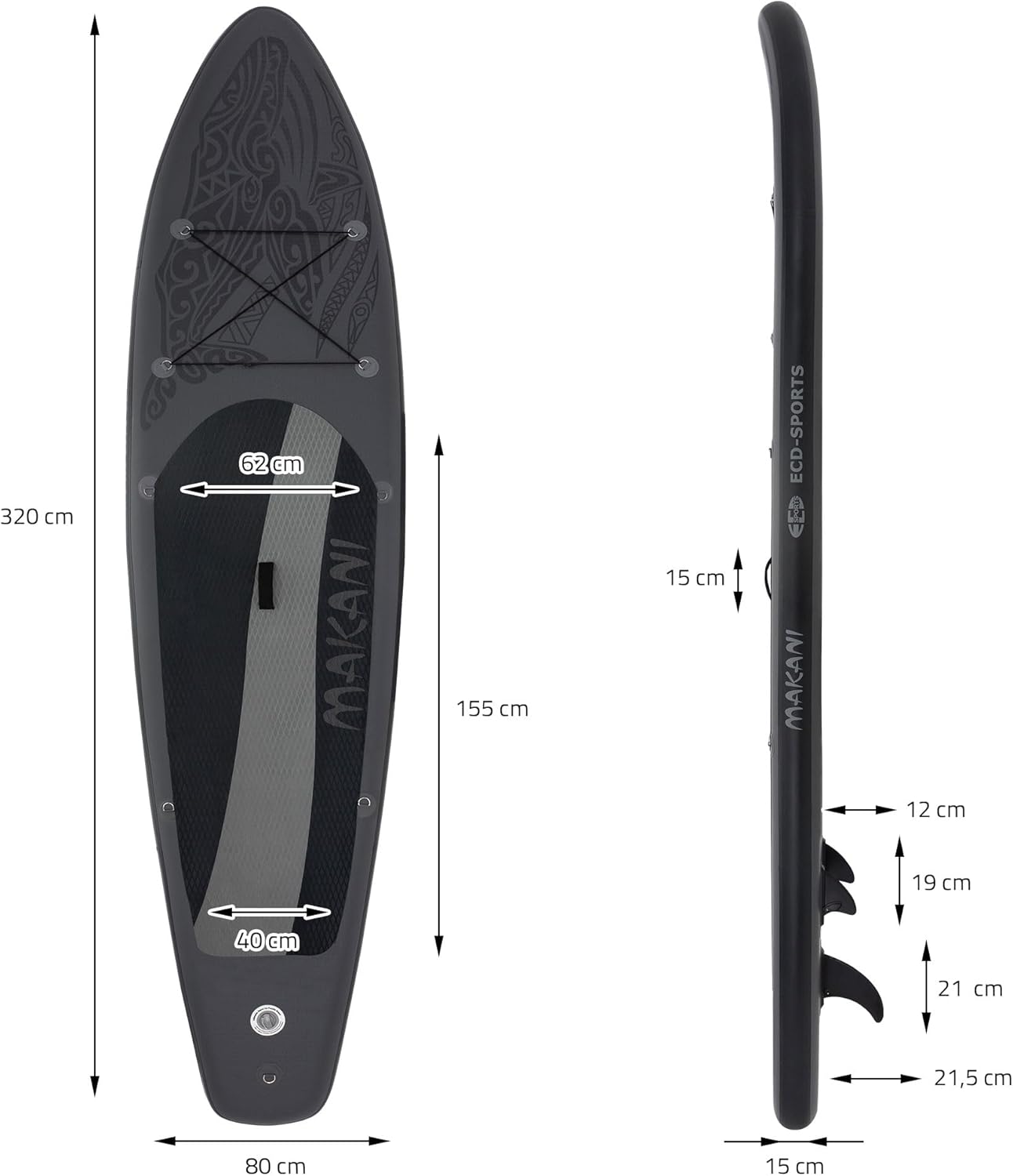 etezen - Stand Up Paddle Gonflable - 305/308/320/380 cm - PVC, 120/150 kg, épaisseur 10/15 cm