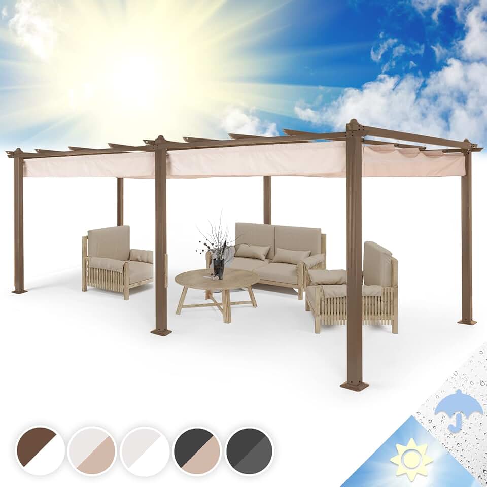 etezen - Pergola aluminium série Terrasse - 3x6m - toit rétractable, structure alu, UV, polyester imperméable