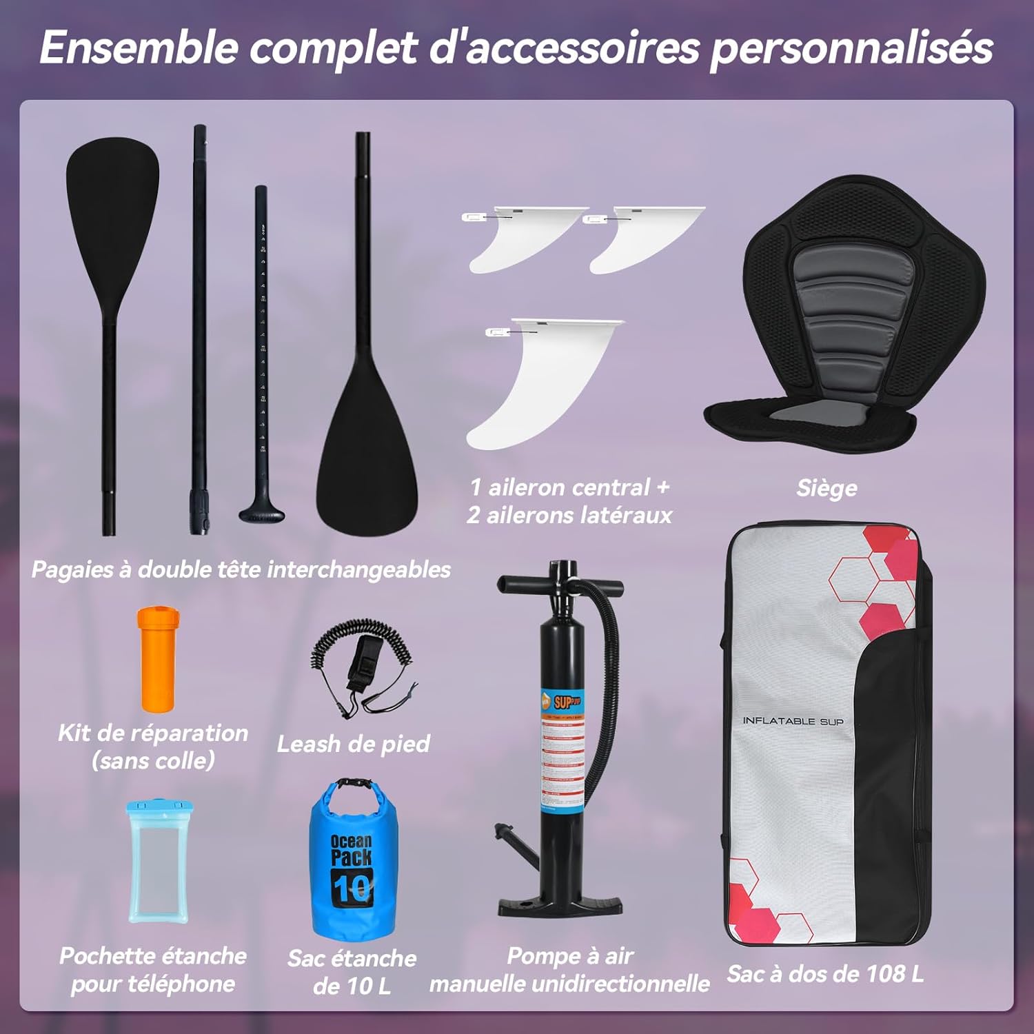etezen - Paddle Gonflable Série Adulte - 320/335cm - 2 personnes, siège kayak, pagaie alu, support caméra, jusqu'à 15