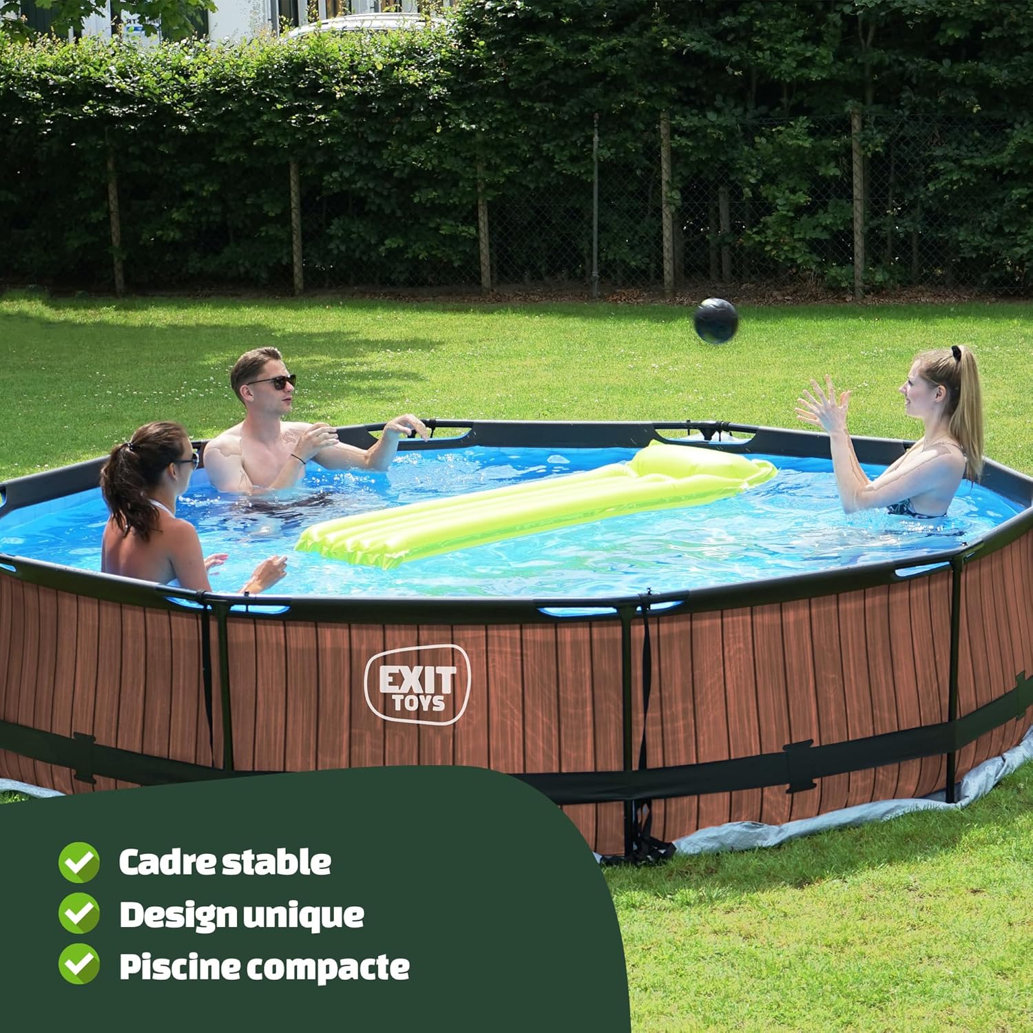 etezen Piscine Tubulaire Wood - ø360x76cm - Piscine Hors Sol Ronde Grande avec Pompe Filtrante à Cartouche - Entrée Basse - Idéal pour Les Jeunes Enfants - Cadre Stable - Design Unique - Marron