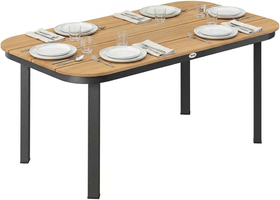 etezen - Table de jardin WPC lattes 155x88x72cm - 4-6 pers. métal