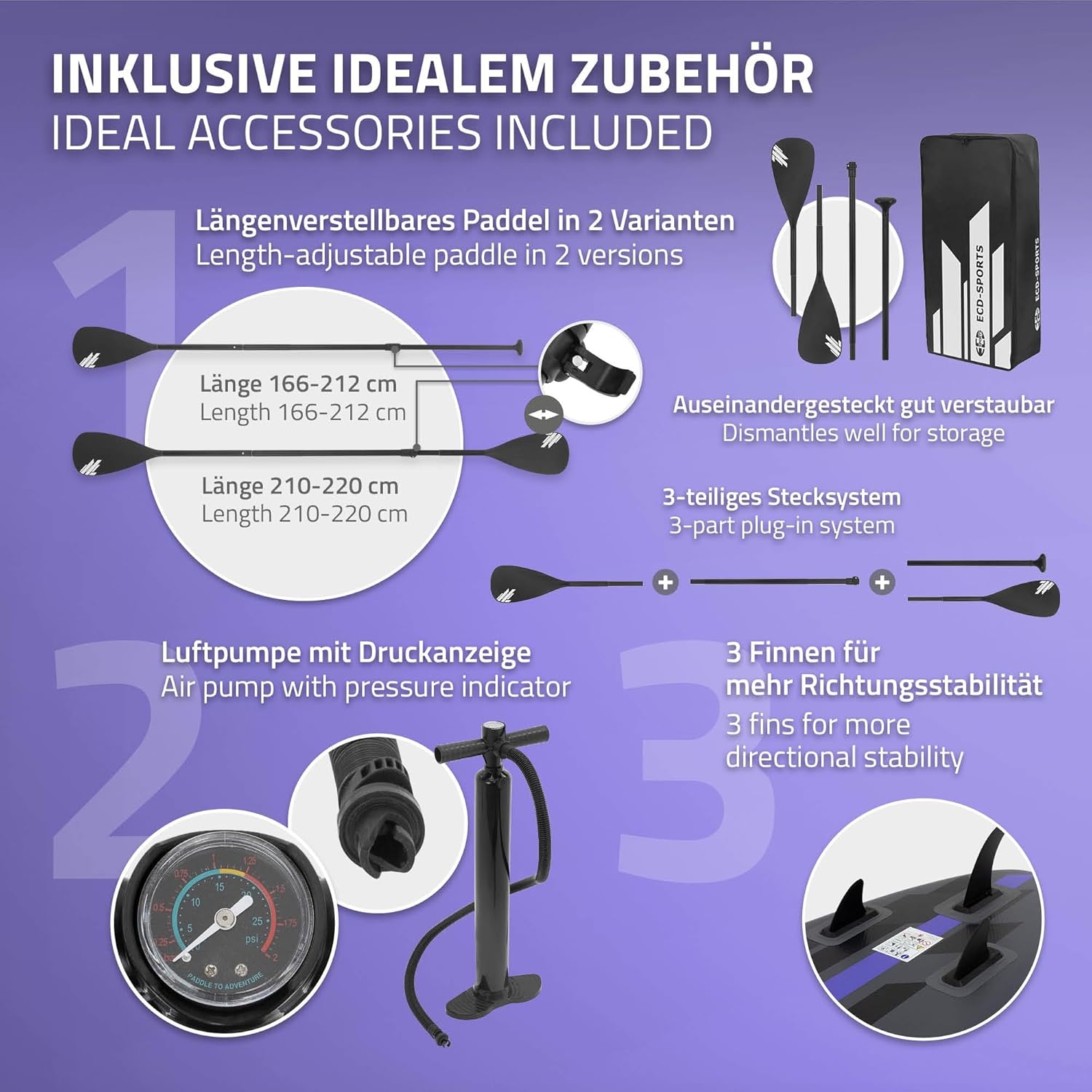 etezen - Stand Up Paddle Gonflable - 305/308/320/380 cm - PVC, 120/150 kg, 10/15 cm