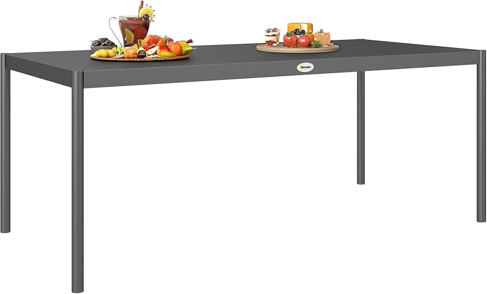 etezen - Table de jardin 8 personnes - acier, plateau lattes, anti-rouille, gris foncé