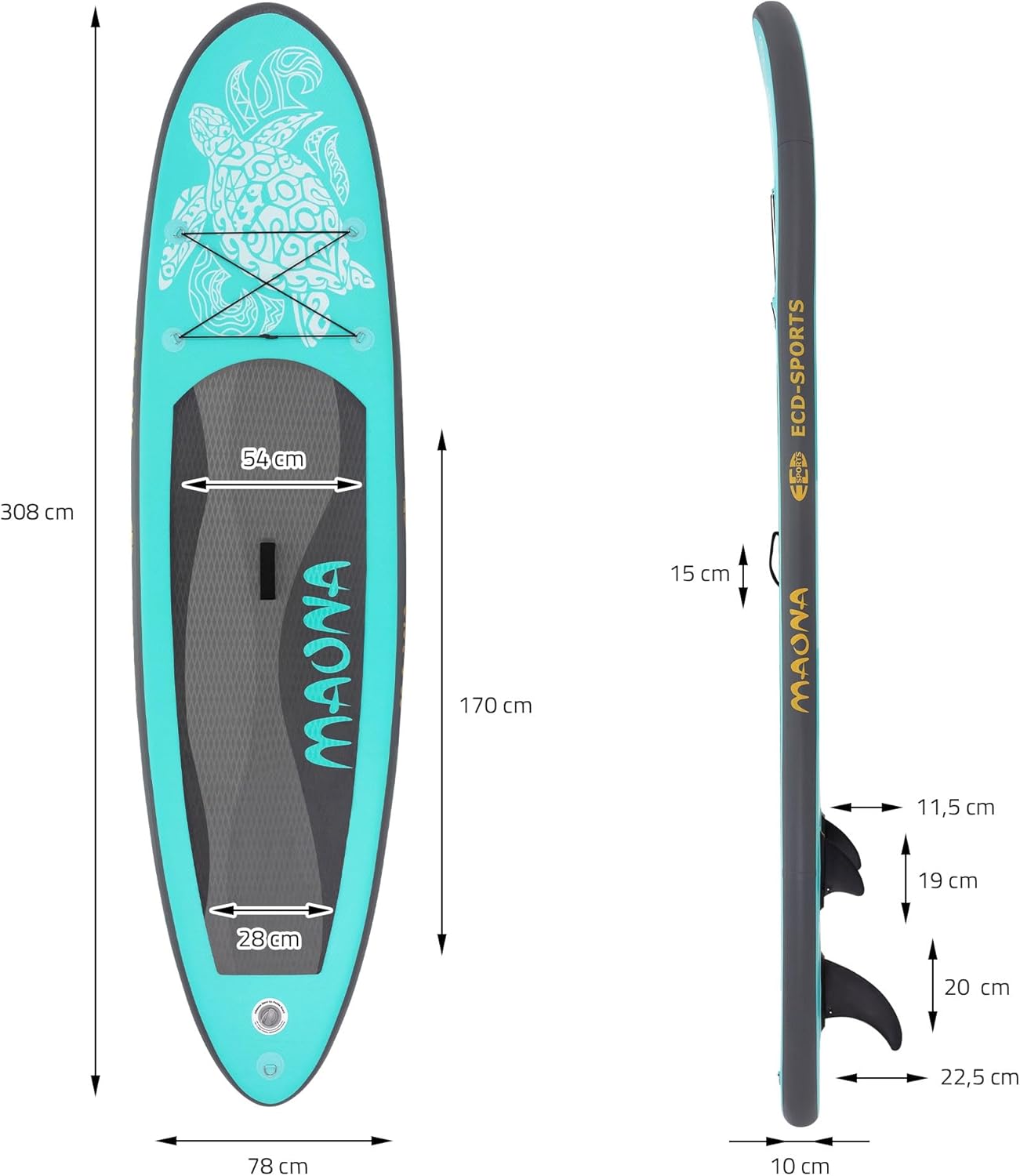 etezen - Stand Up Paddle Gonflable - 305/308/320/380 cm - PVC 120/150 kg 10/15 cm