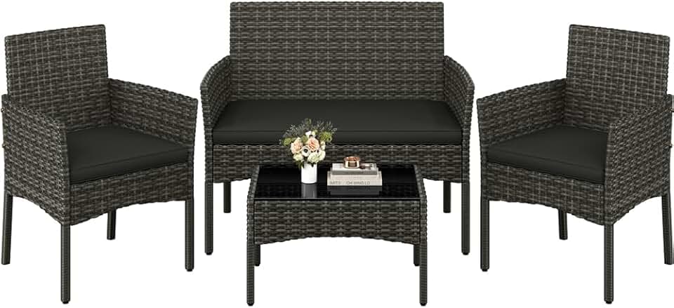 etezen - Salon de Jardin 4 pièces - Polyrotin métal - Canapé 2 places, fauteuils, coussins, table basse