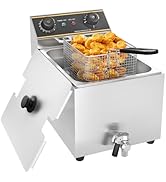 etezen Friteuse électrique,6L commerciale friteuse avec valve de vidange acier inoxydable, Frite...