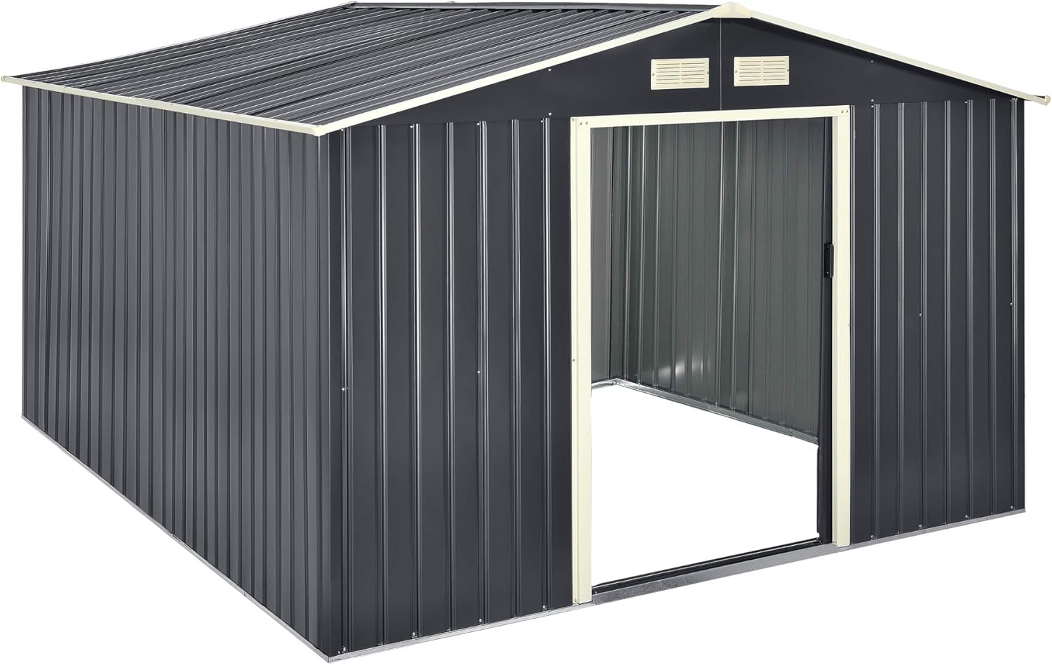 etezen Abri de Jardin 15 m³ Robuste Cabane de Stockage Extérieur Cabane à Outils Toit à Pignon Tôles en Acier Galvanisées Gris Foncé