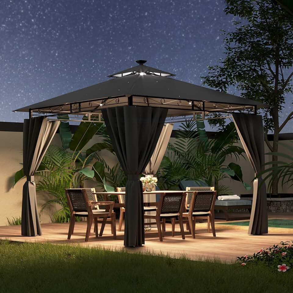 etezen - Tonnelle Deluxe - 3x3m - LED, métal, 4-6 pers, gris