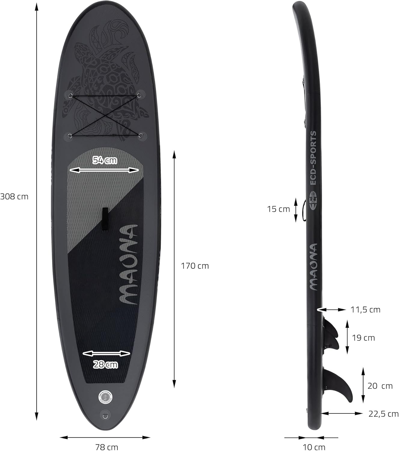 etezen - SUP gonflable série Stand Up - 305/308/320/380 cm - PVC, 120/150 kg, 10/15 cm d’épaisseur