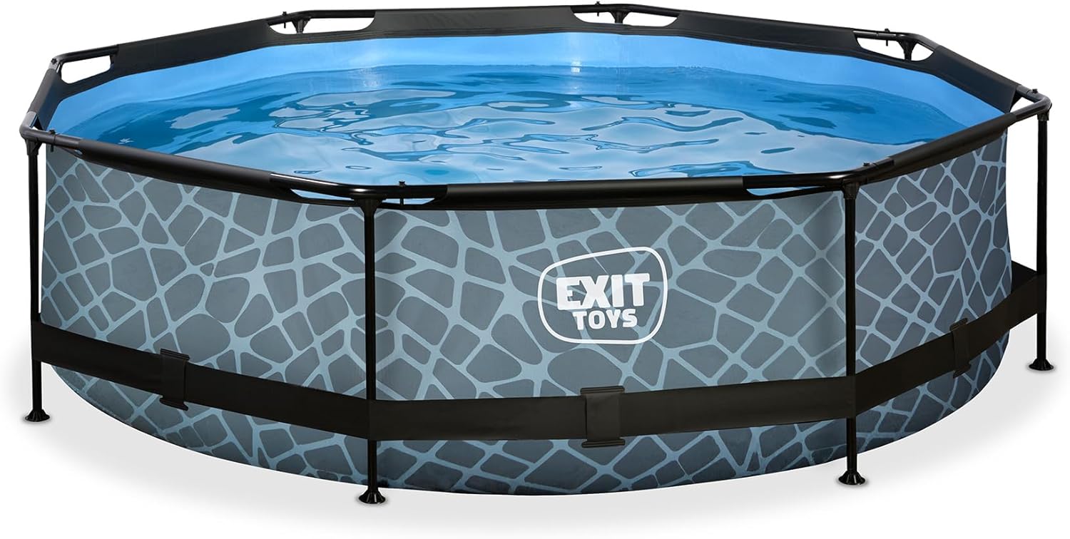 etezen Piscine Tubulaire Stone - ø300x76cm - Piscine Hors Sol Ronde avec Pompe Filtrante à Cartouche - Entrée Basse - Idéal pour Les Jeunes Enfants - Cadre Stable - Design Unique - Gris