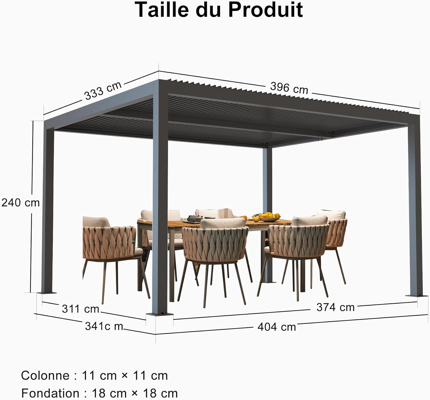 etezen - Pergola bioclimatique 4x3,3m - alu, lames orientables, 13,2m²