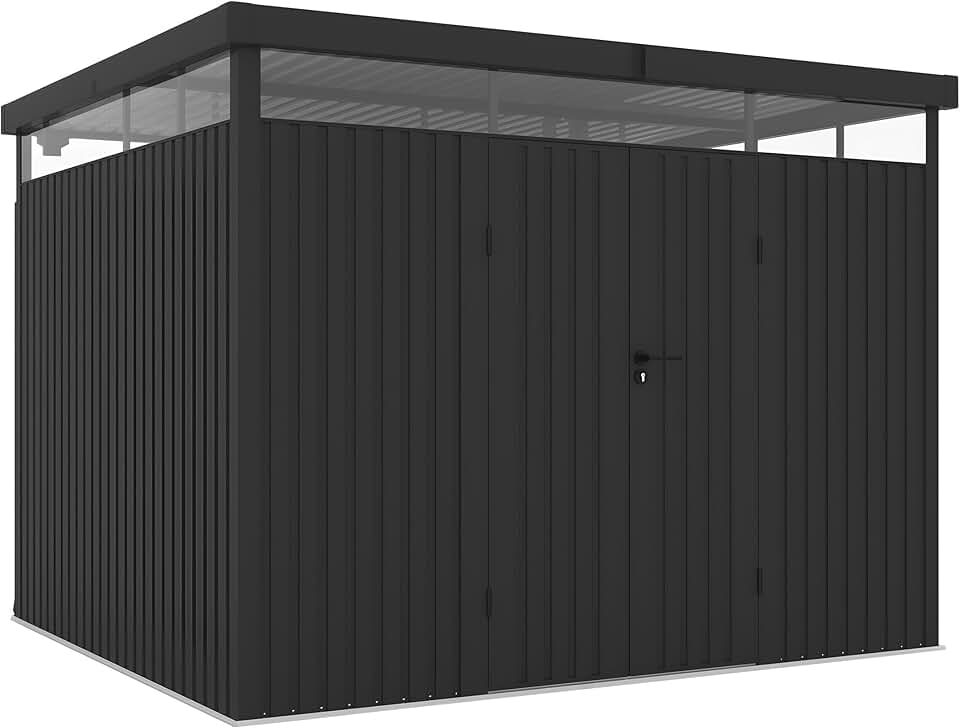 etezen - abri de jardin métal quartz série - 296x259x218 cm, toit plat, fermeture à clé, lampe, lucarne 360°