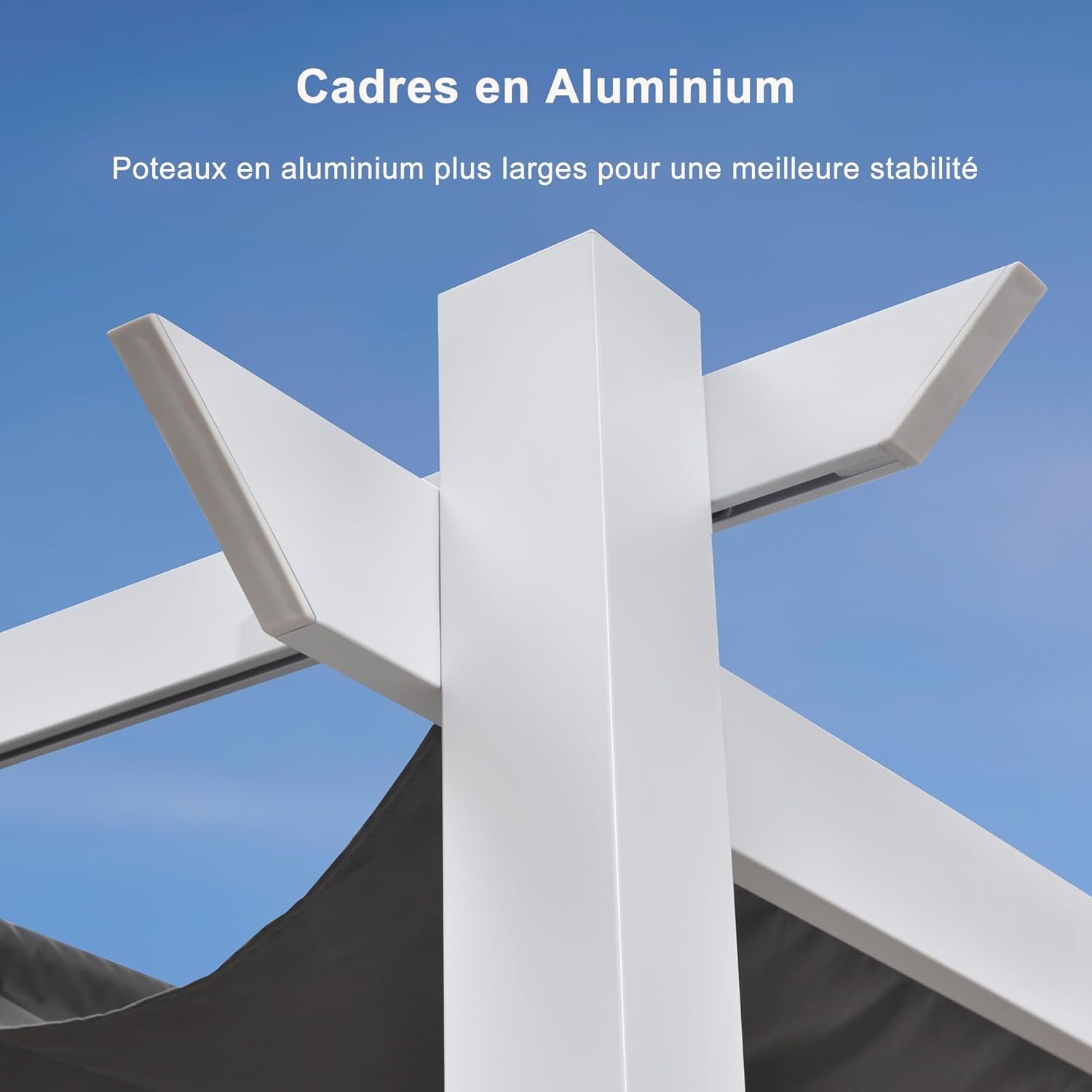 etezen - pergola aluminium série - 4x3m - toit métal blanc, toile rétractable, étanche