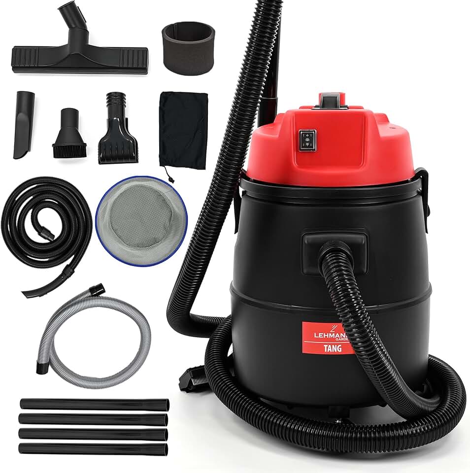 etezen Aspirateur de Piscine 4-en-1, 1400 W, Réservoir 30 L, Aspiration à Sec & Humide et Fonction de Soufflerie, Nettoyage Efficace du Fond, Aspirateur de Bassin avec Accessoires, Noir/Rouge