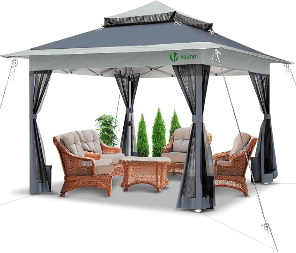 etezen - tonnelle de jardin - 3.6x3.6m - moustiquaire, acier, toits doubles, anti-UV