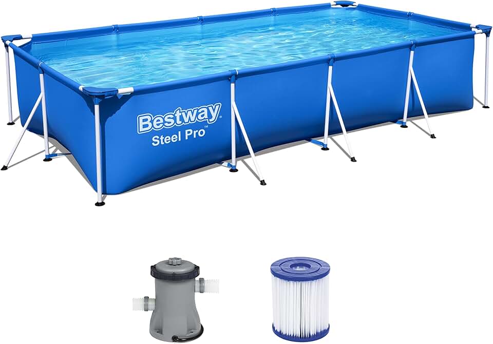 etezen – Steel Pro – Piscine rectangulaire pour Enfant – avec Cadre en Acier et Pompe filtrante Piscine pour Enfant. 400 x 211 x 81 cm Bleu