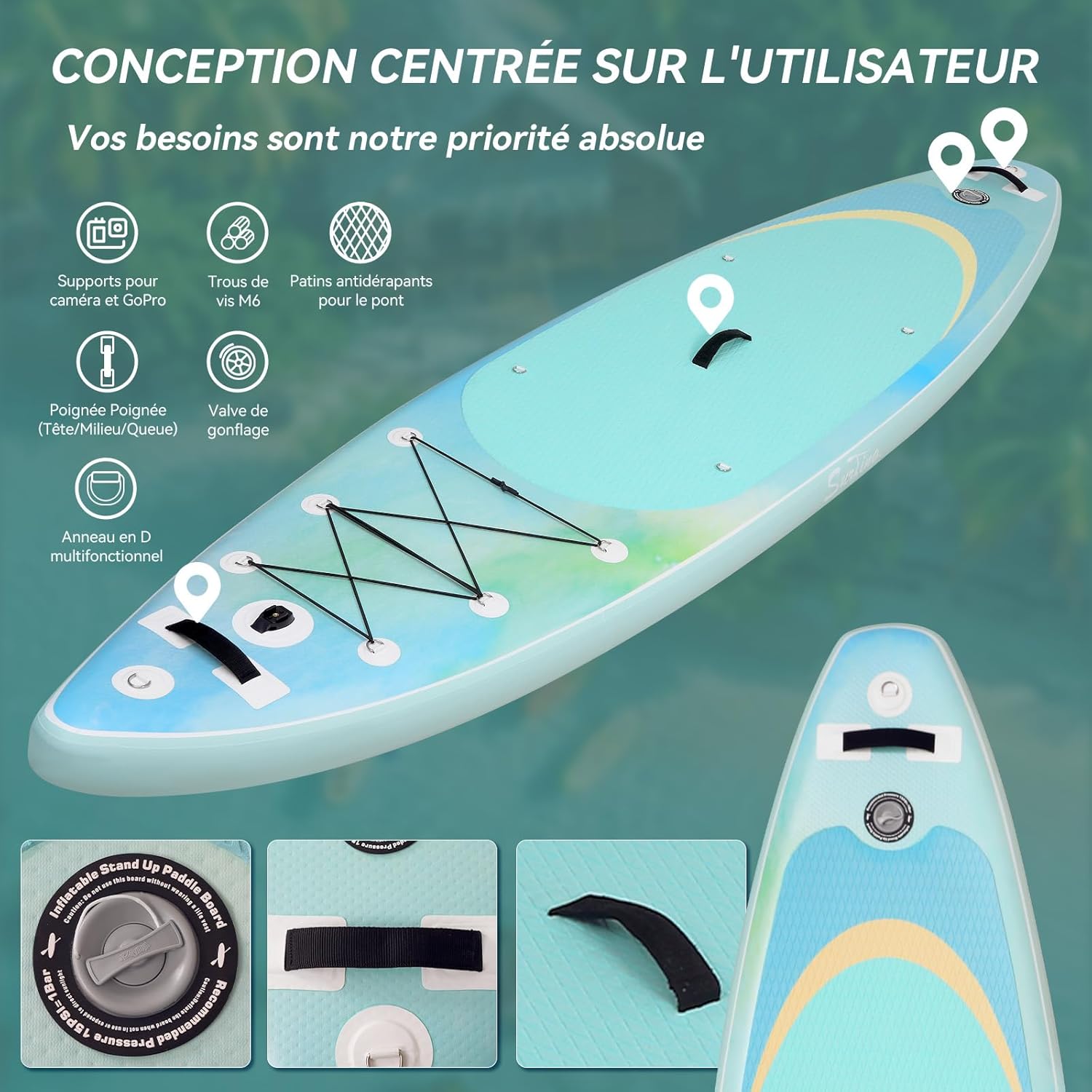 etezen - paddle gonflable adulte - 320/335cm - 2 places, siège kayak, pagaie alu, support caméra, pompe, 150 kg