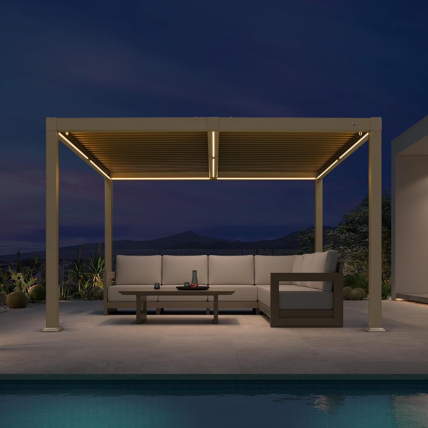 etezen - Pergola bioclimatique - 3x3,65m - LED, alu, lames orientables, étanche, anti-UV