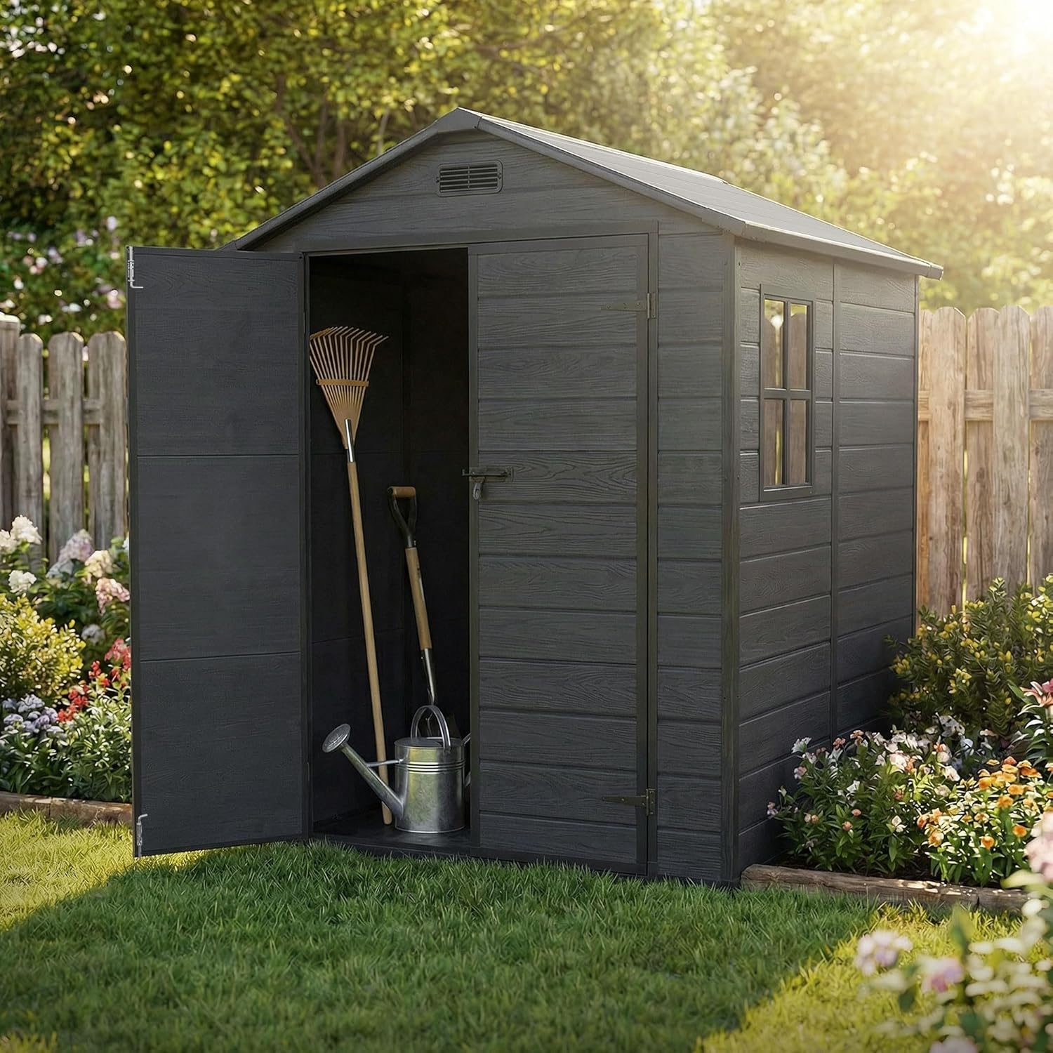 etezen - Abri de jardin résine 151x182x220 cm double porte, 5m³, fenêtre, ventilation