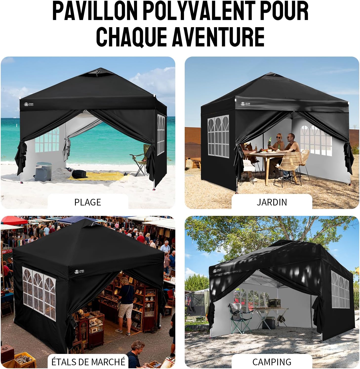 etezen - Tonnelle pliante 3x3m imperméable, P/Pop-Up, 4 parois amovibles, Sac, UPF 50+ - CN0032
