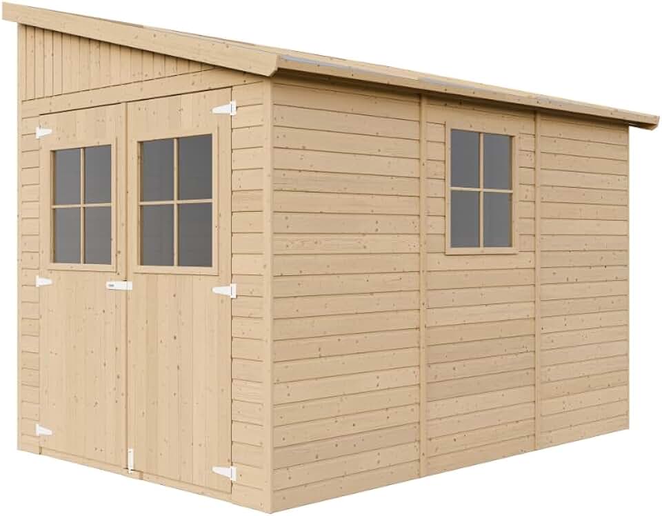Abri de Jardin en Bois Naturel(avec paroi latérale) avec Les PLANCHERS IMPRÉGNÉ- Stockage extérieur avec fenêtres- H244x218x318 cm/6 m2 - Atelier Rangement Outils et vélos- etezen M339A+M339G The Forest Stewardship Council