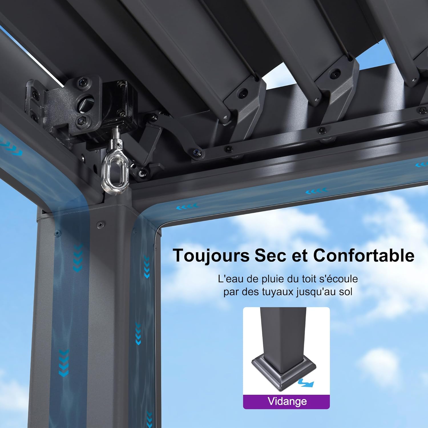 etezen - pergola bioclimatique - 3x3,65m - aluminium, lames orientables, gris
