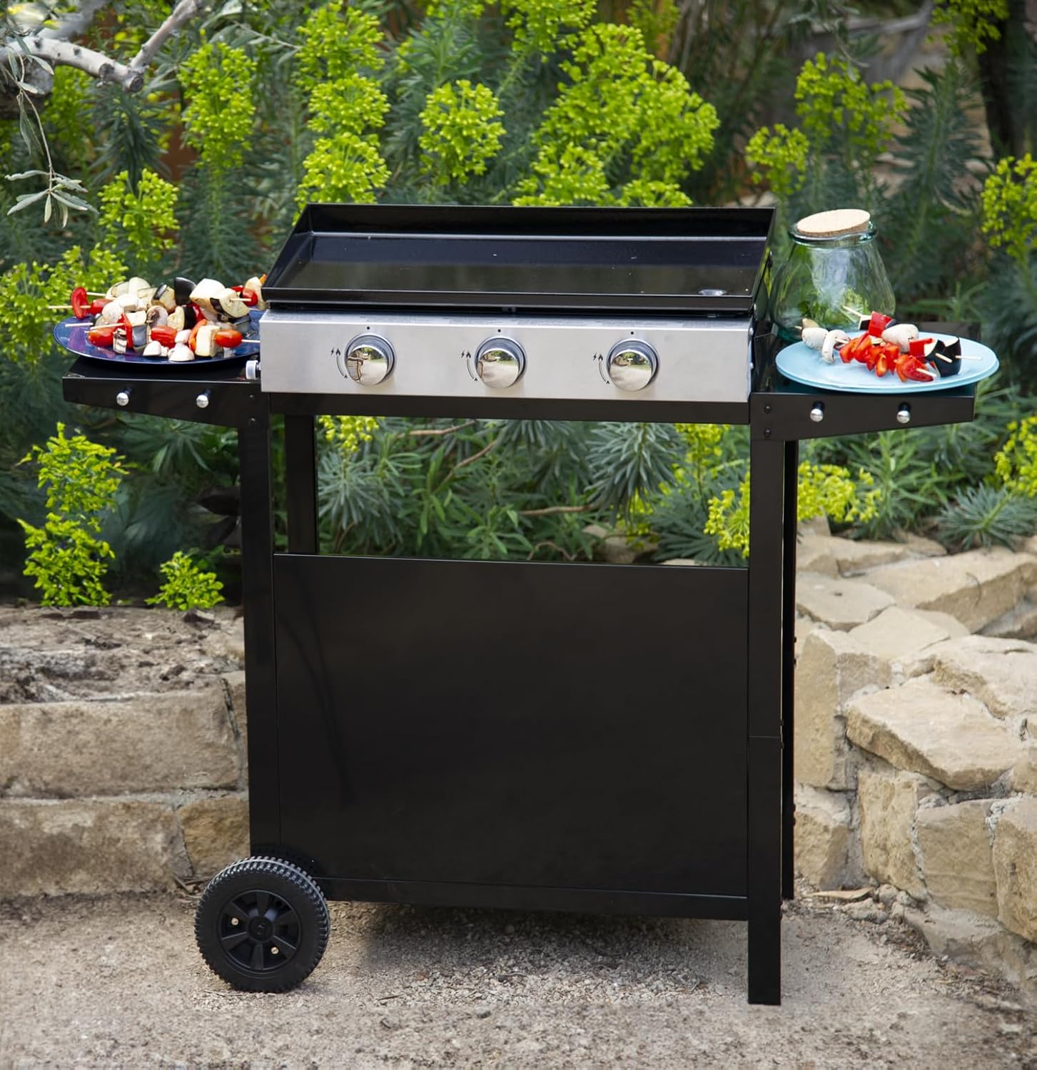 etezen - Plancha Mérida sur chariot 3 brûleurs 6kW 74x33 cm