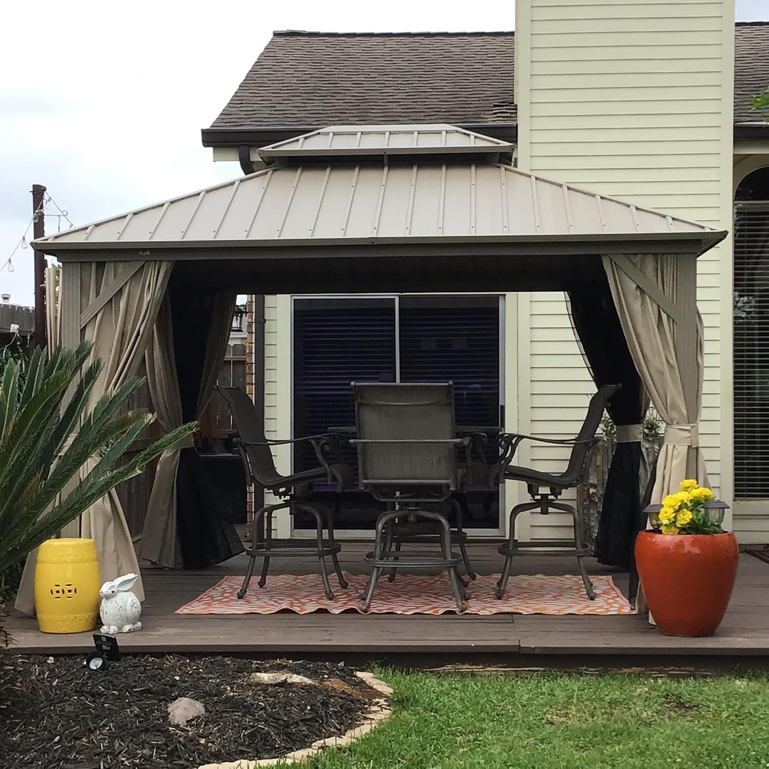 etezen - pergola aluminium - 3,65x3m - double toit, moustiquaire, rideaux