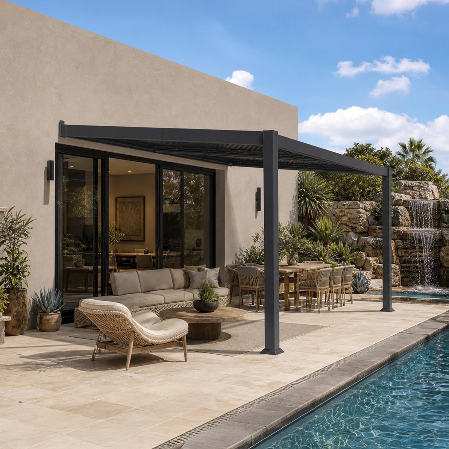 etezen - Pergola bioclimatique adossée - 3x4,25m - aluminium, lames orientables, résistante UV et pluie