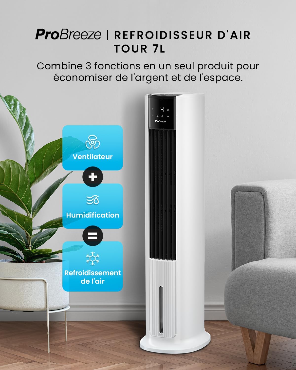 etezen OmniAir Rafraichisseur d’Air 7L 3en1, 7 Vitesses, 3 Modes, Oscillant, Minuterie 10h, Climatiseur Mobile Sans Évacuation, Silencieux, Sans Conduit, Ventilateur Refroidisseur d'Air