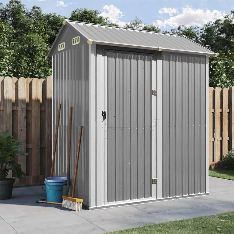 etezen - abri de jardin gris clair - 192x152,5x237 cm - acier galvanisé, rangement outils - etezen
