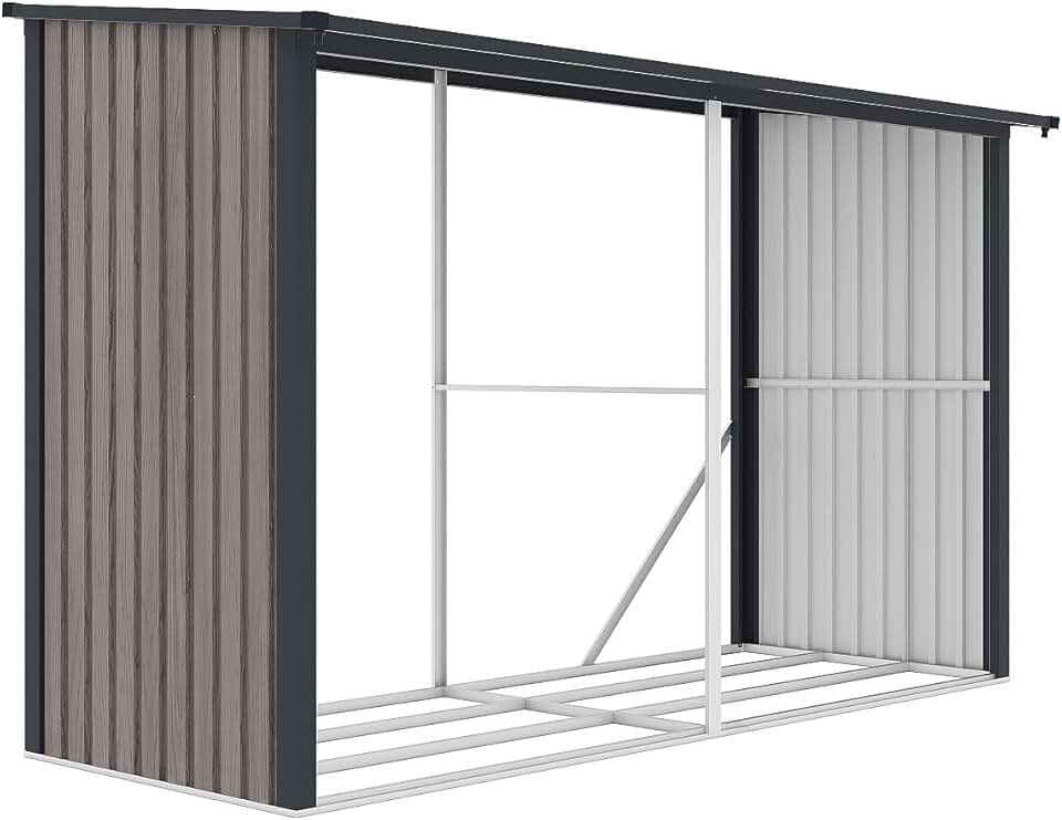 etezen - Abri bûches métal en acier galvanisé effet bois 5,78 m3-7 stéres - L302 x P119 x H190cm - VARWOOD