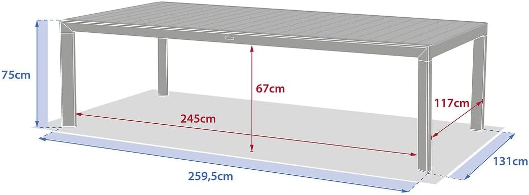etezen - Évasion - table jardin alu 12 places effet bois lin argile