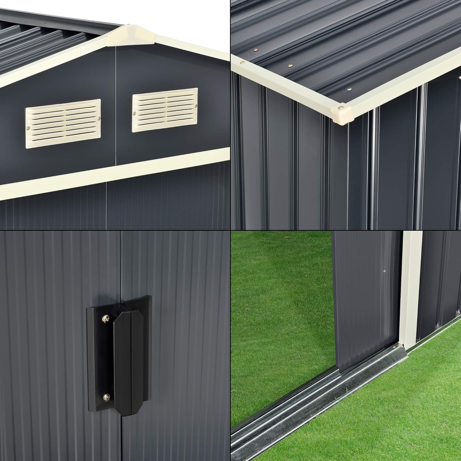 etezen Abri de Jardin 15 m³ Robuste Cabane de Stockage Extérieur Cabane à Outils Toit à Pignon Tôles en Acier Galvanisées Gris Foncé