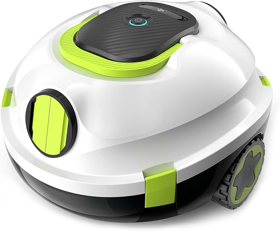 etezen Robot de Piscine sans Fil, aspirateur de Piscine Automatique, 120 Minutes d'autonomie, stationnement Automatique, léger, Puissant Robot pour Piscine Hors-Sol/enterrée jusqu'à 110 ㎡(blancvert)