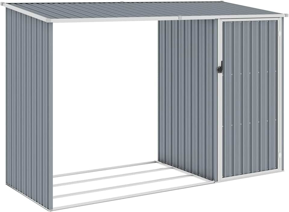 etezen - Abri de jardin 2 en 1 - étagère métal/gris - rangement bûches