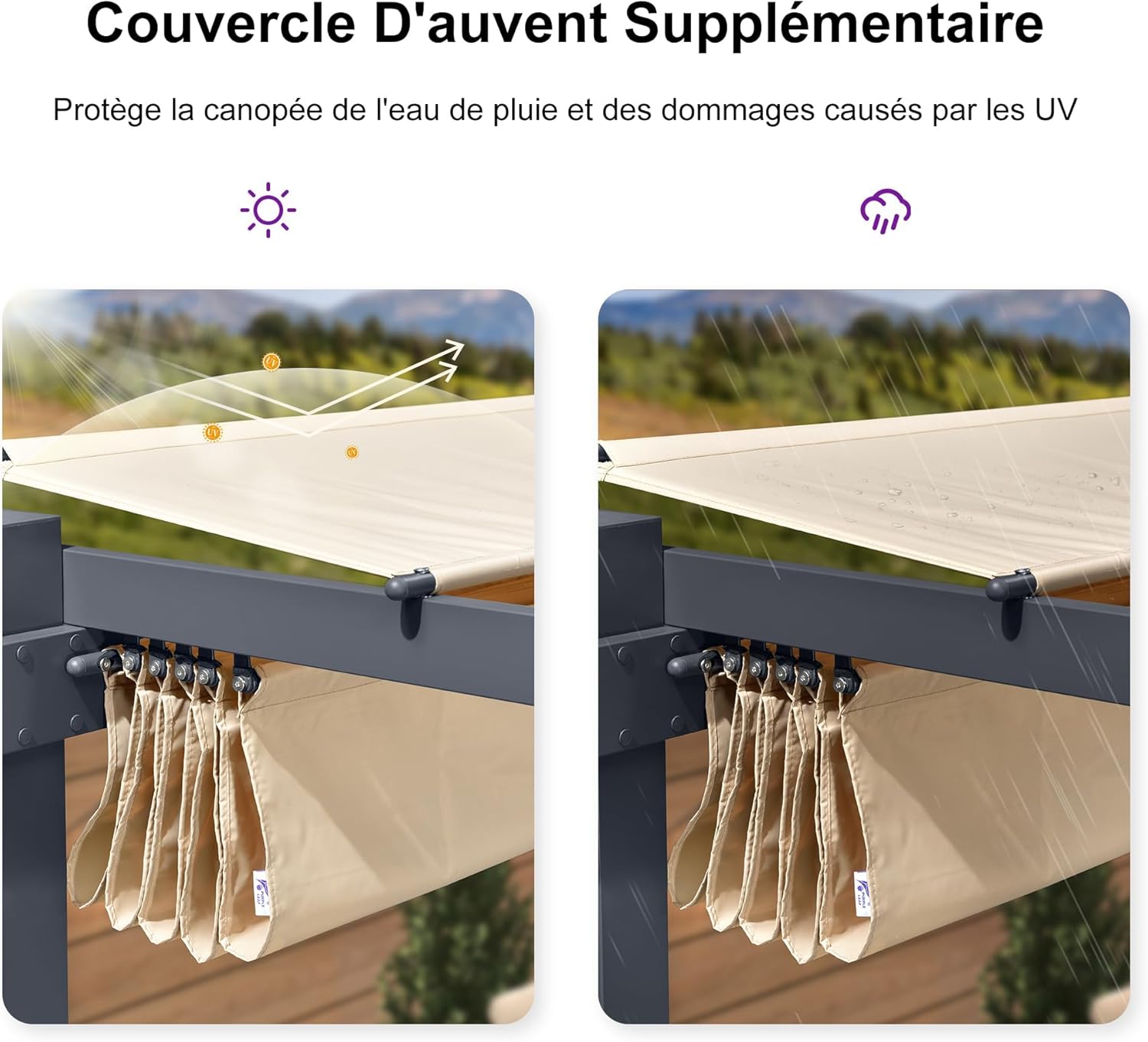 etezen - pergola aluminium - 4x3m - rideau, toit rétractable, kaki