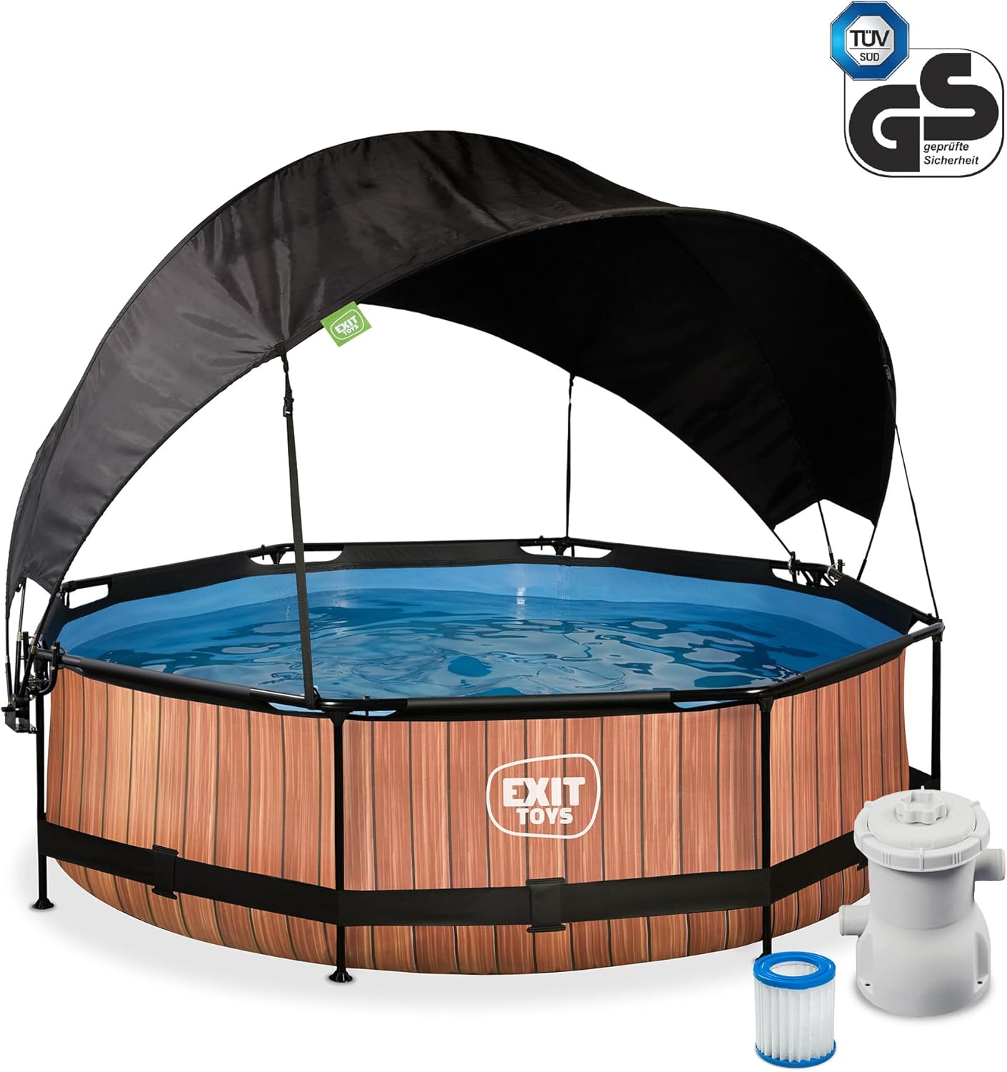 etezen - Piscine Wood série - ø300x76cm - voile d’ombrage, pompe filtrante, UV, entrée basse - Marron