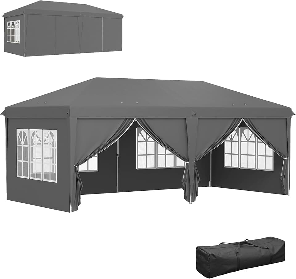 etezen - Tonnelle pliable 3x6m acier renforcé, côtés amovibles, gris